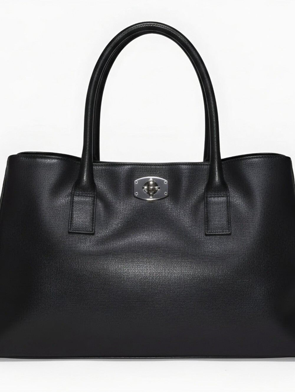Furla Black Leather Tote Bag with Silver Twist Lock